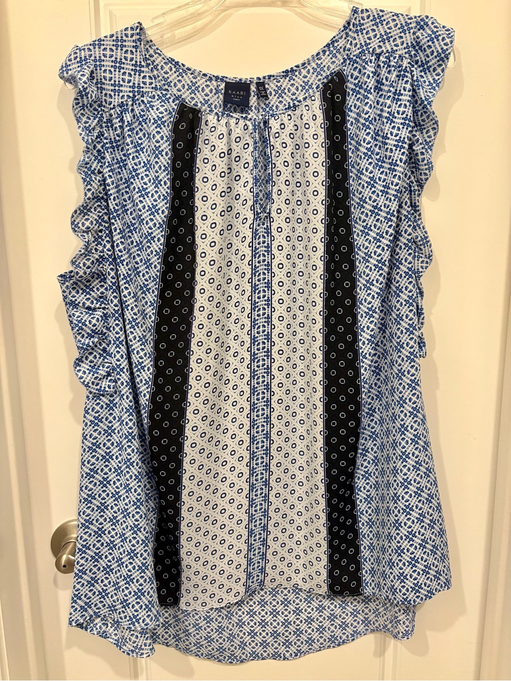 Kaari Blue Blue and Black Printed Ruffle Sleeve Camisole